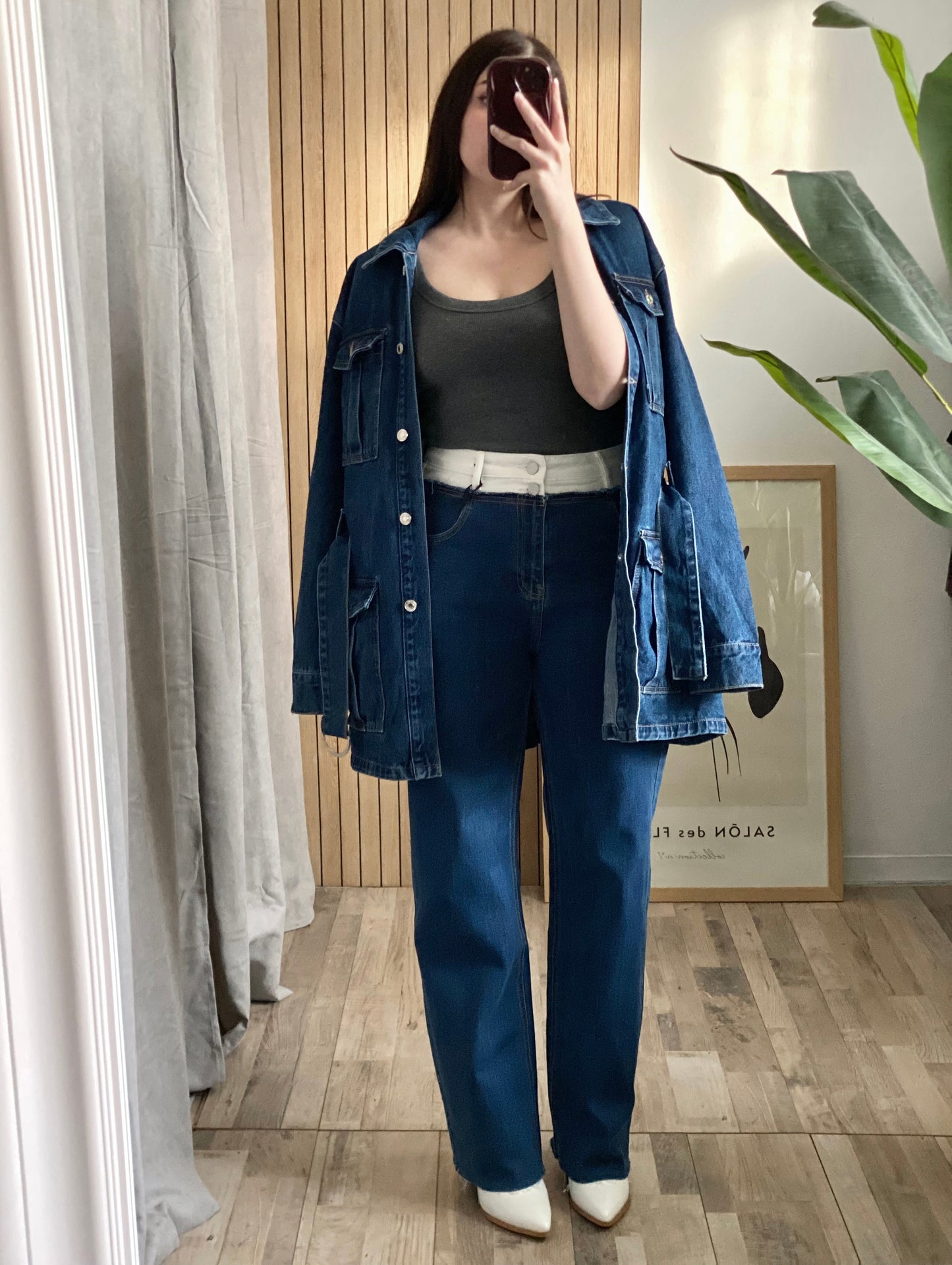 Maxi camicia/capospalla/vestito denim milletasche