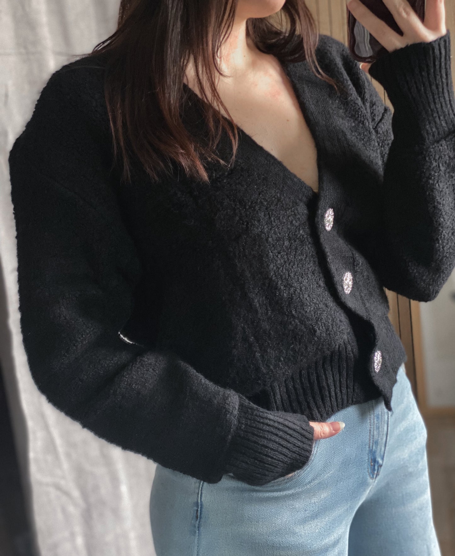 Cardigan bottoni gioiello misto lana