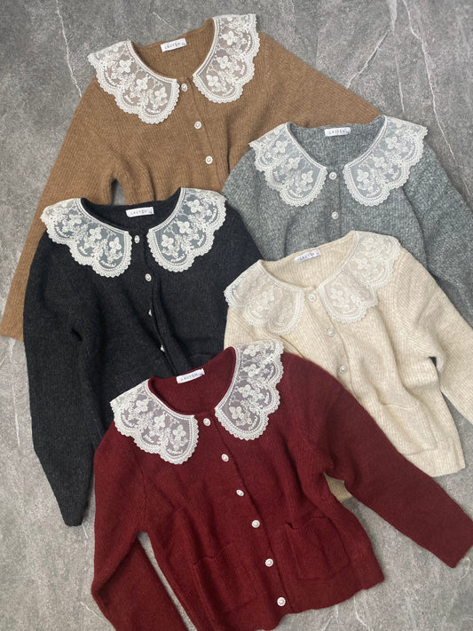 Cardigan misto lana colletto bambolina