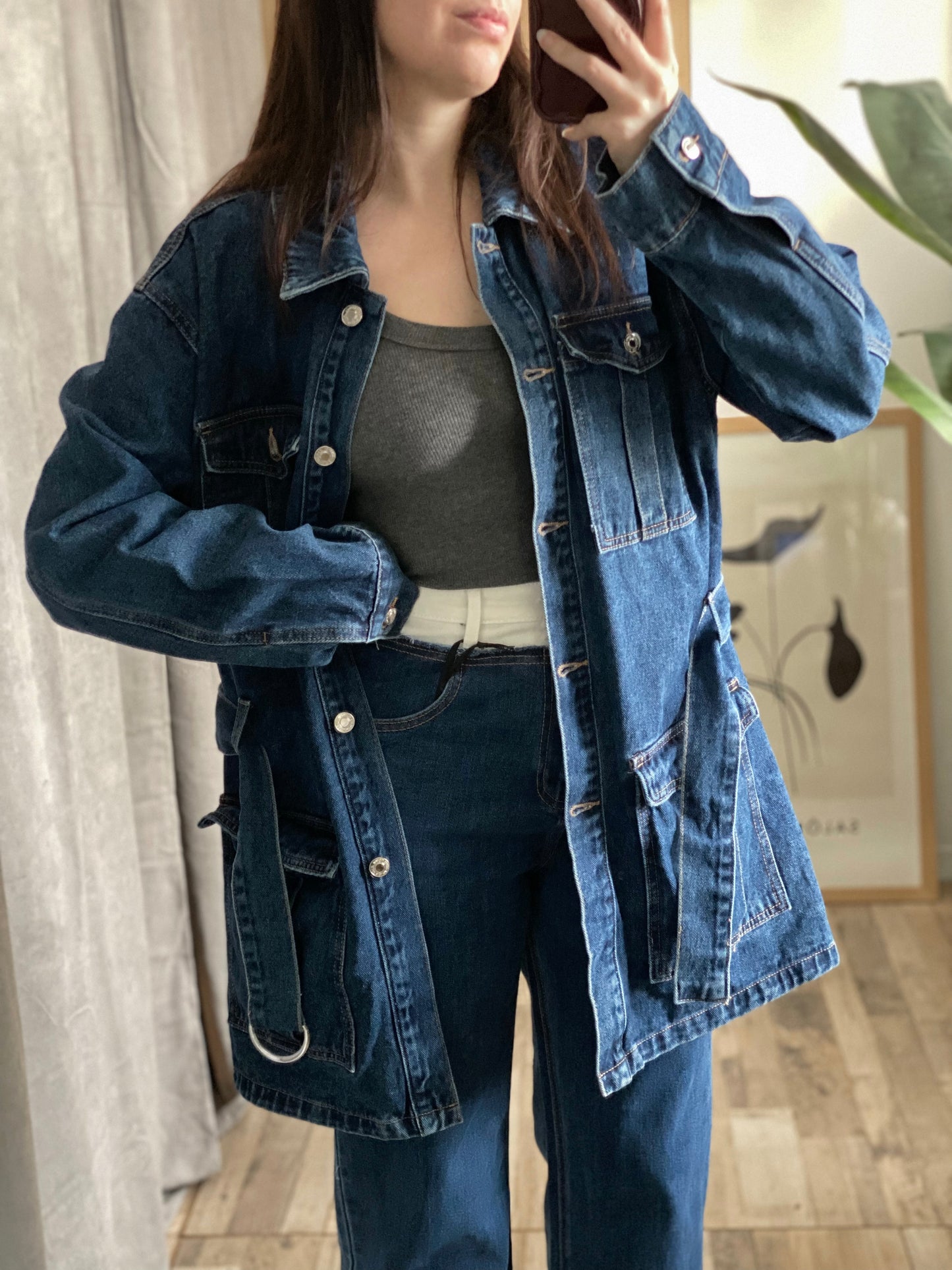 Maxi camicia/capospalla/vestito denim milletasche