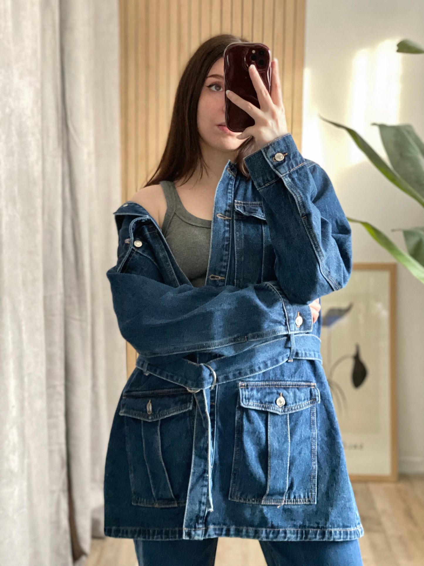 Maxi camicia/capospalla/vestito denim milletasche