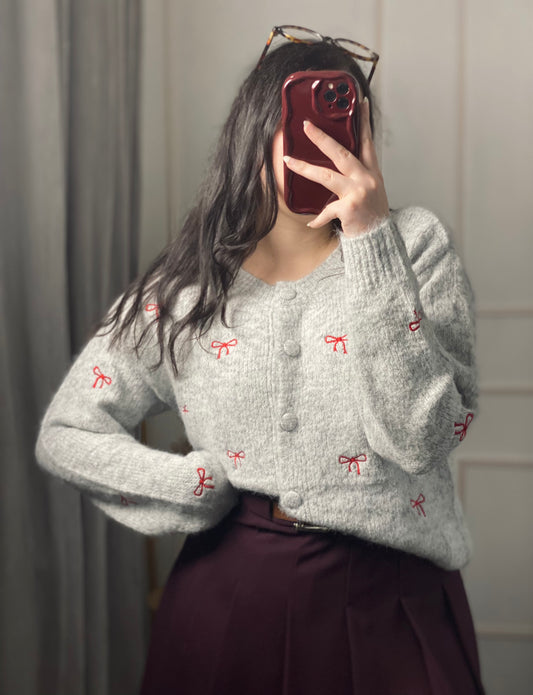 Cardigan fiocchetti misto lana