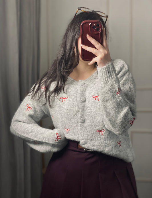 Cardigan fiocchetti misto lana