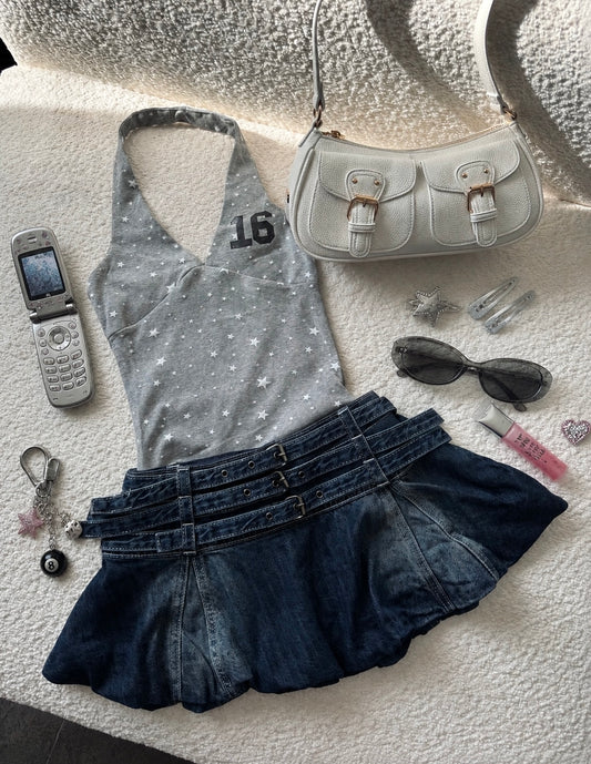 Y2K Low-Rise Denim Bubble Skirt