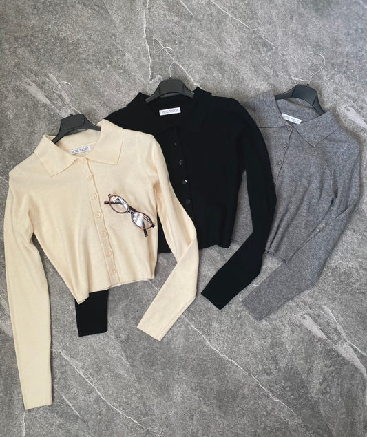 Cardigan crop con colletto