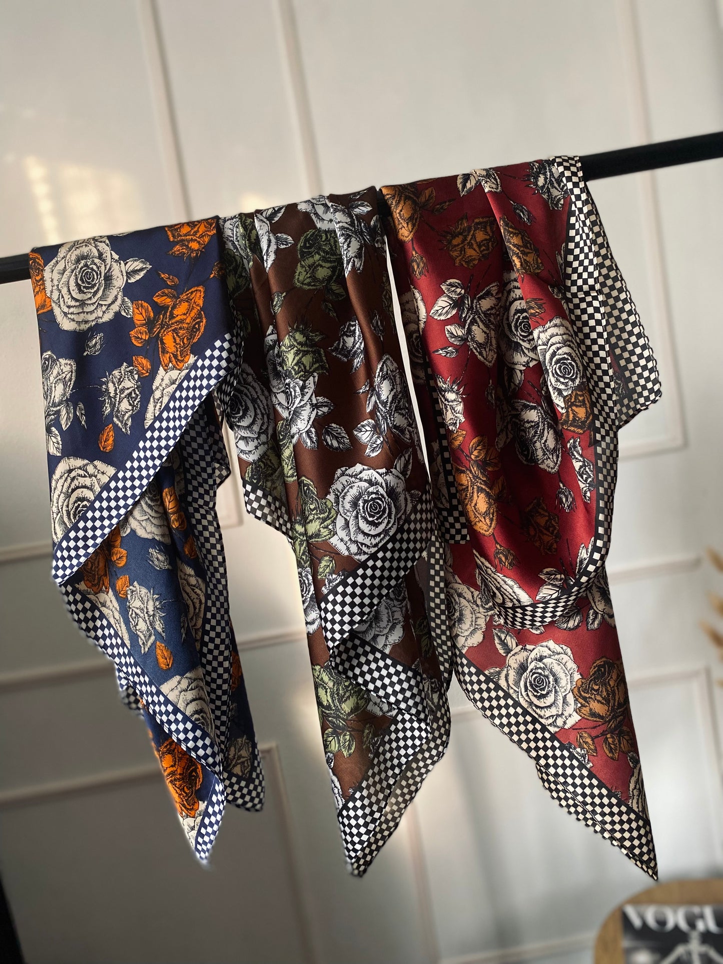 Foulard stampato quadretti/fiori