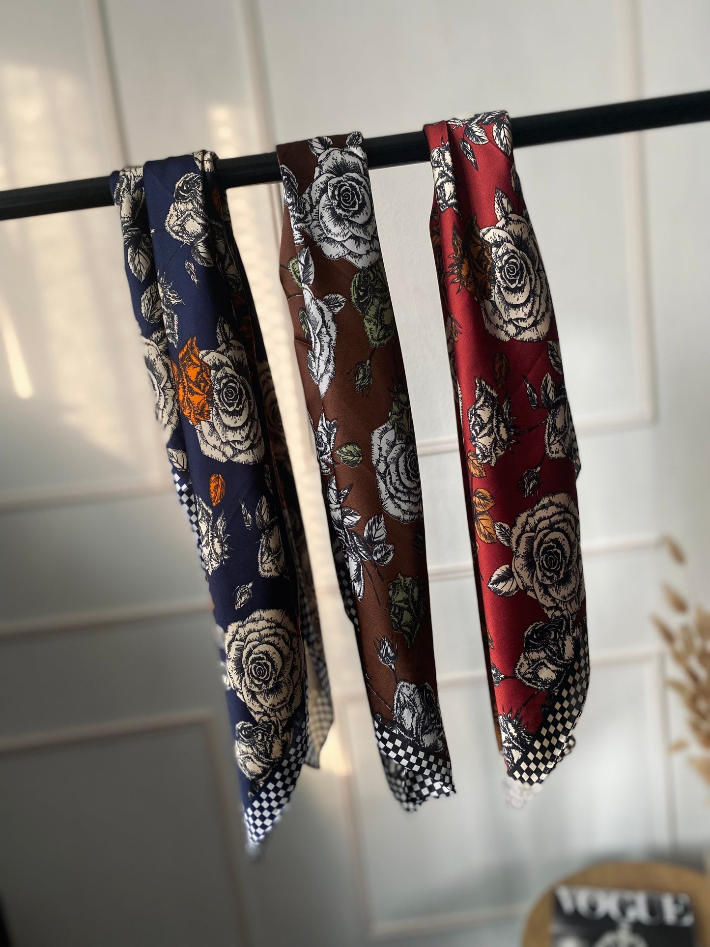 Foulard stampato quadretti/fiori